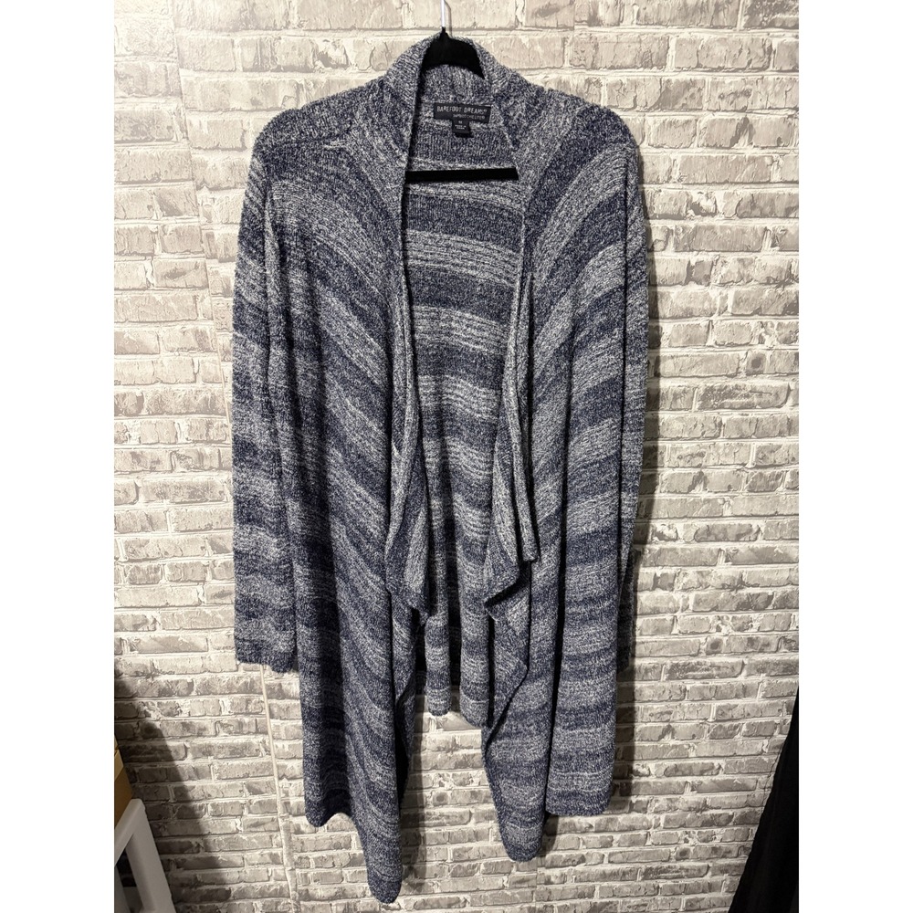 Barefoot Dreams Bamboo Chic Lite Striped Waterfall Cardigan Navy White 1X